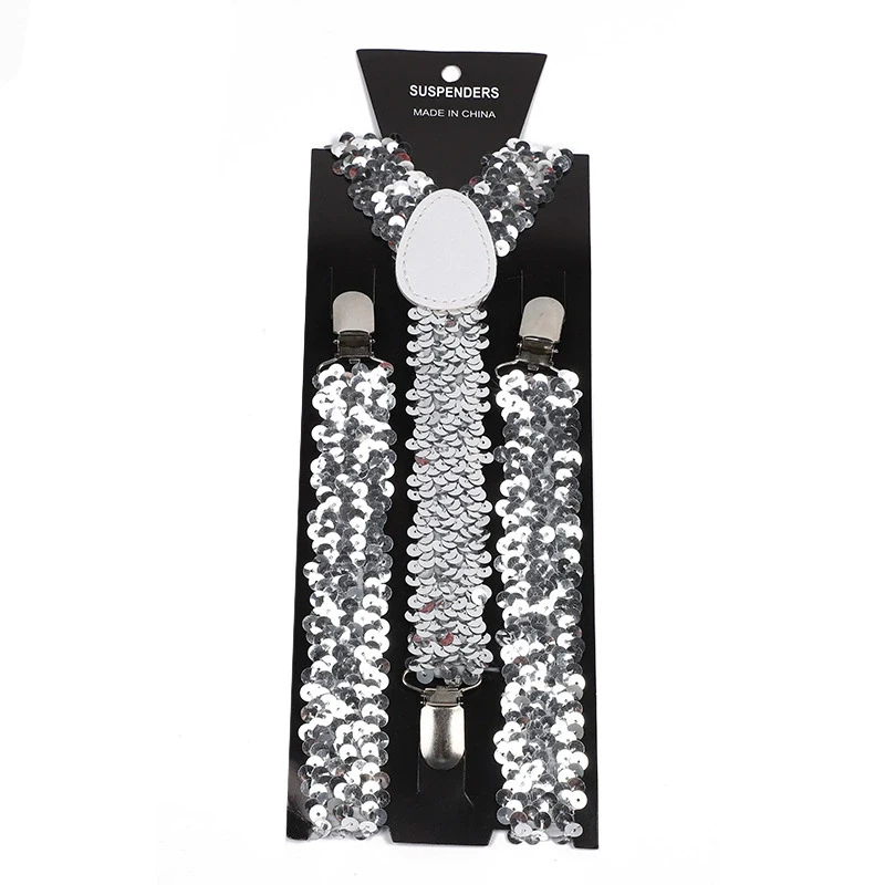 Shinning Sequin Suspenders For Men Woman Adjustable Y-back Elastic Strap Party Stage Performances Sequins Suspenders Decoration