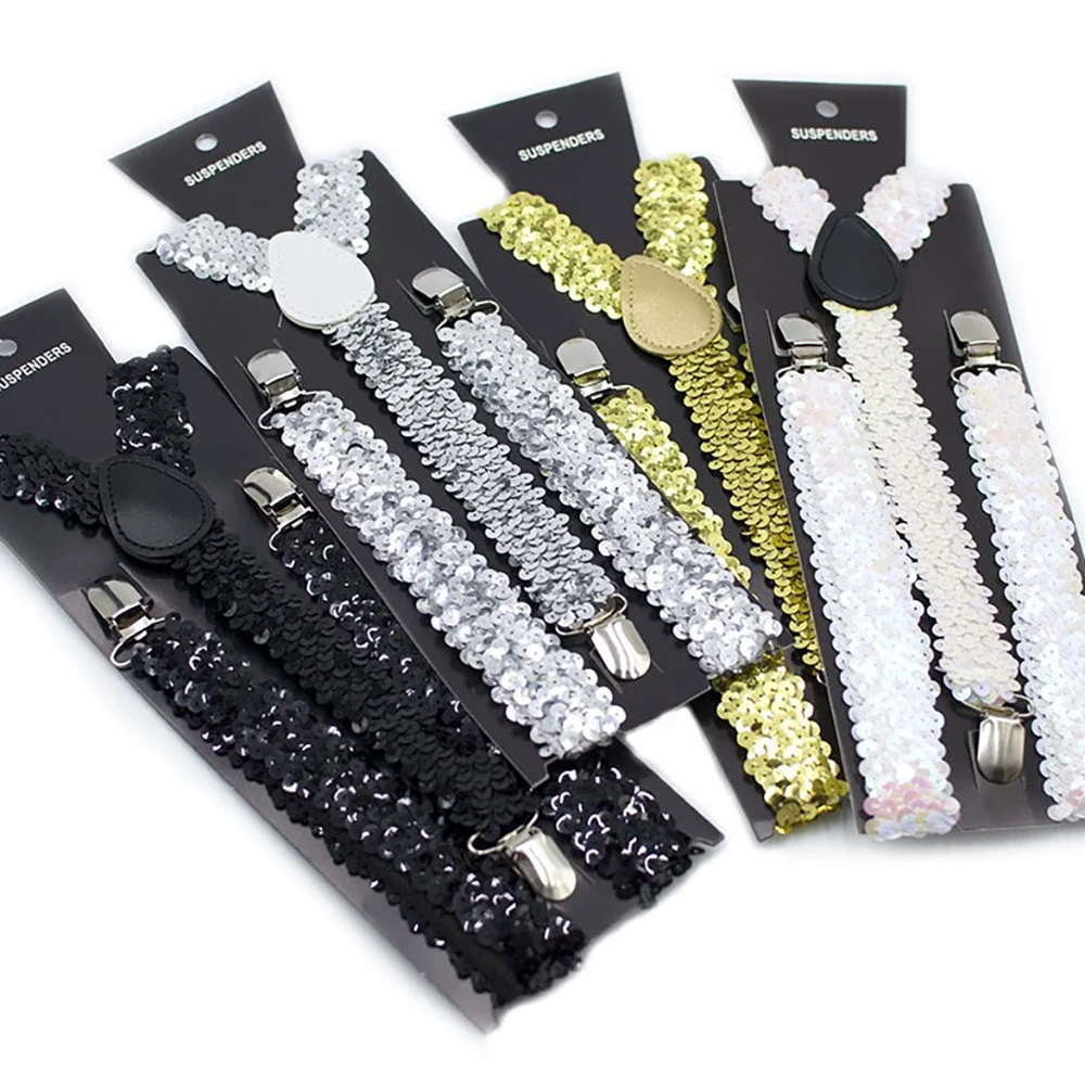 Shinning Sequin Suspenders For Men Woman Adjustable Y-back Elastic Strap Party Stage Performances Sequins Suspenders Decoration