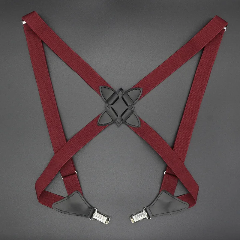 Fashion Vintage Suspenders for Adult Women Men 2.5cm Wide Cross-Over Back 2 Side Clips Adjustable Elastic Trouser Brace Straps