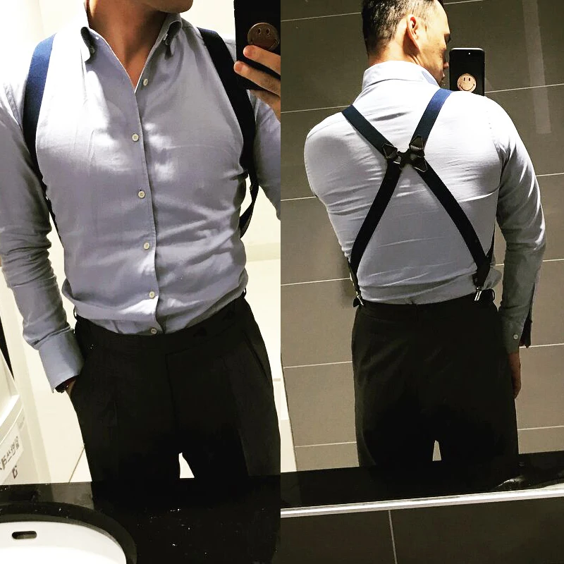 Fashion Vintage Suspenders for Adult Women Men 2.5cm Wide Cross-Over Back 2 Side Clips Adjustable Elastic Trouser Brace Straps