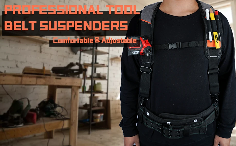 KUNN Tool Belt Suspenders Padded Carpenter Construction Electrician Work Suspender with Attachment Loops for Men