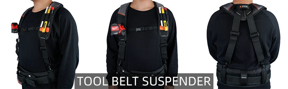 KUNN Tool Belt Suspenders Padded Carpenter Construction Electrician Work Suspender with Attachment Loops for Men