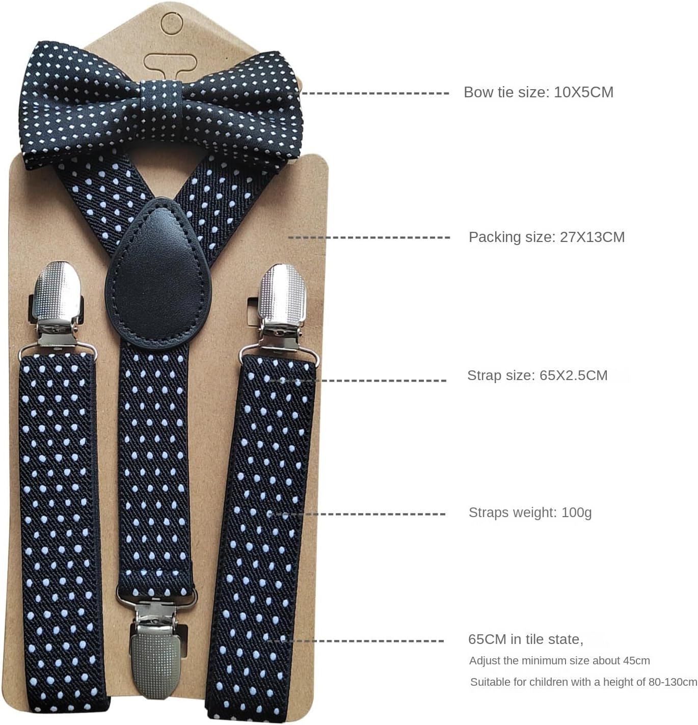 Adjustable Elastic Suspenders Bow Tie Sets for Kids Children Boys Girls Wedding Party Event Y-Back Polka Dot Braces Belt Bowtie