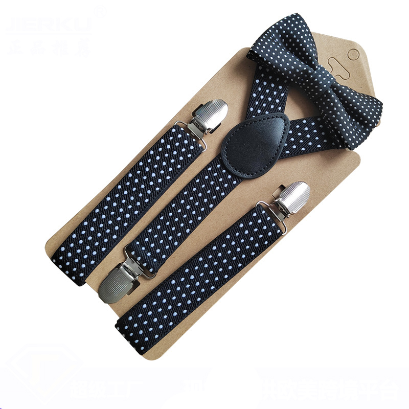 Adjustable Elastic Suspenders Bow Tie Sets for Kids Children Boys Girls Wedding Party Event Y-Back Polka Dot Braces Belt Bowtie