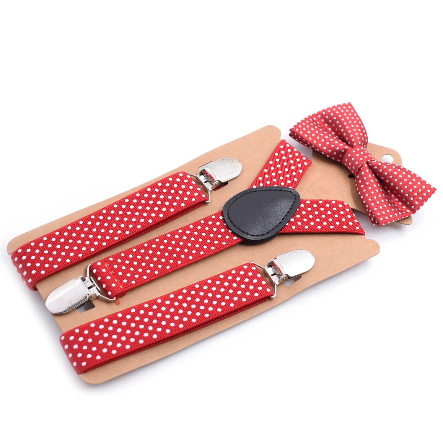 Adjustable Elastic Suspenders Bow Tie Sets for Kids Children Boys Girls Wedding Party Event Y-Back Polka Dot Braces Belt Bowtie