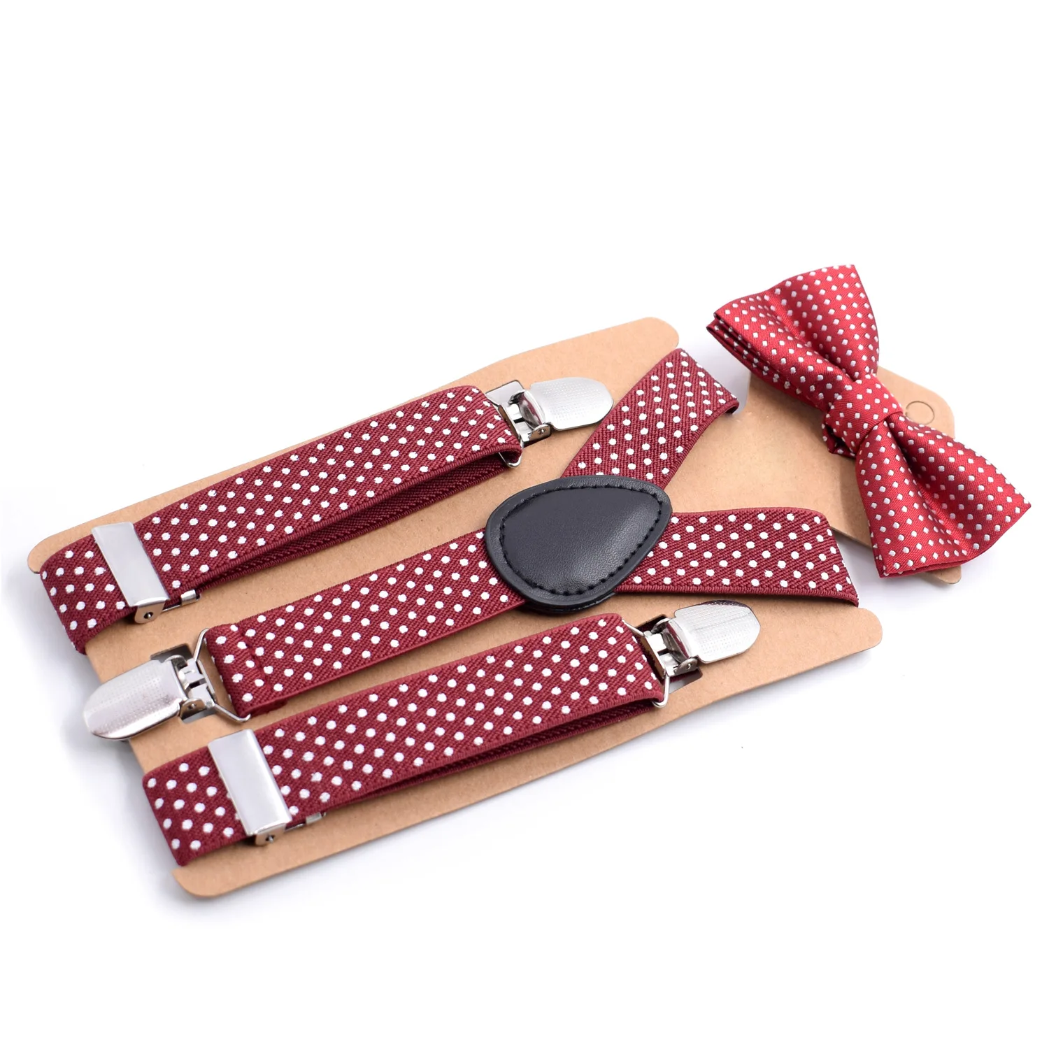 Adjustable Elastic Suspenders Bow Tie Sets for Kids Children Boys Girls Wedding Party Event Y-Back Polka Dot Braces Belt Bowtie