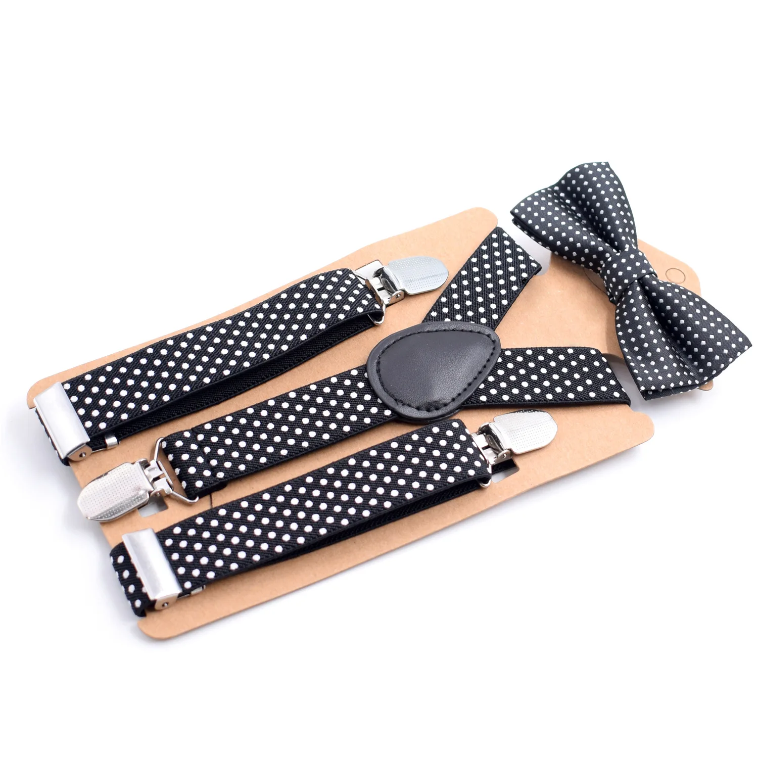 Adjustable Elastic Suspenders Bow Tie Sets for Kids Children Boys Girls Wedding Party Event Y-Back Polka Dot Braces Belt Bowtie