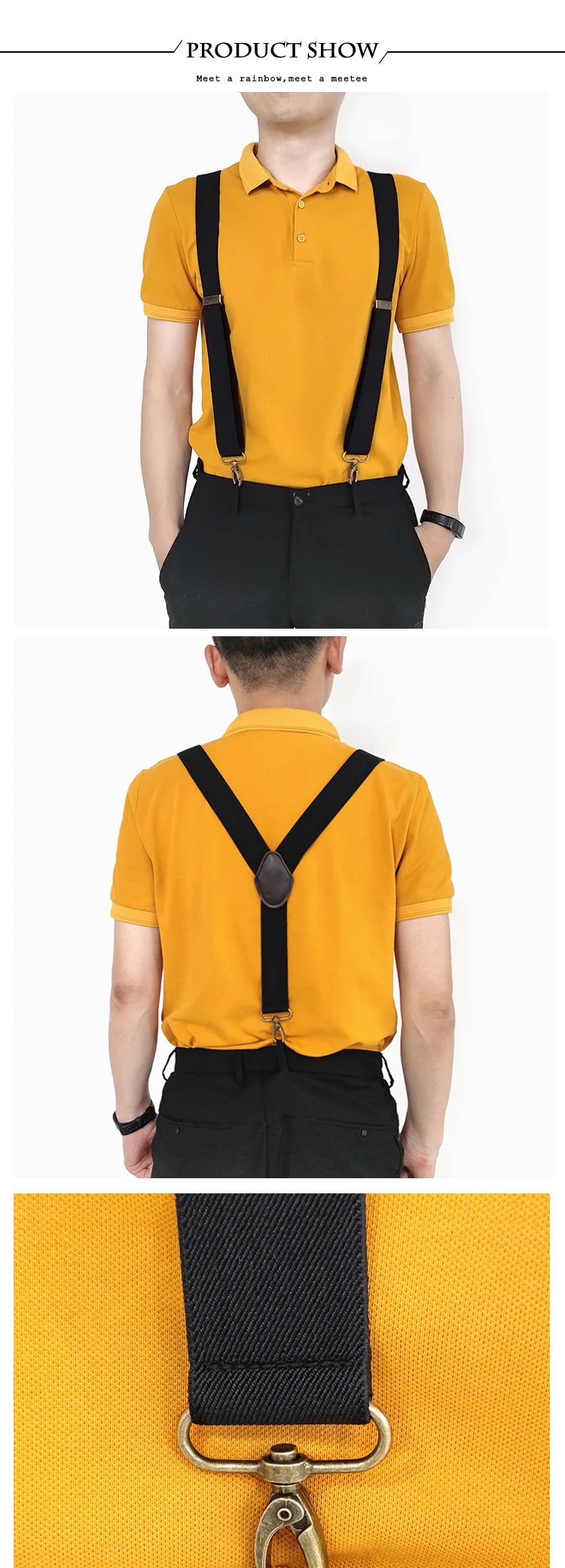 1Pc 3.5*120cm Adults Men's Suspenders 3 Clips Hook Buckle Man Harness Braces Elastic Strap Jockstrap Suspender Pants Accessories