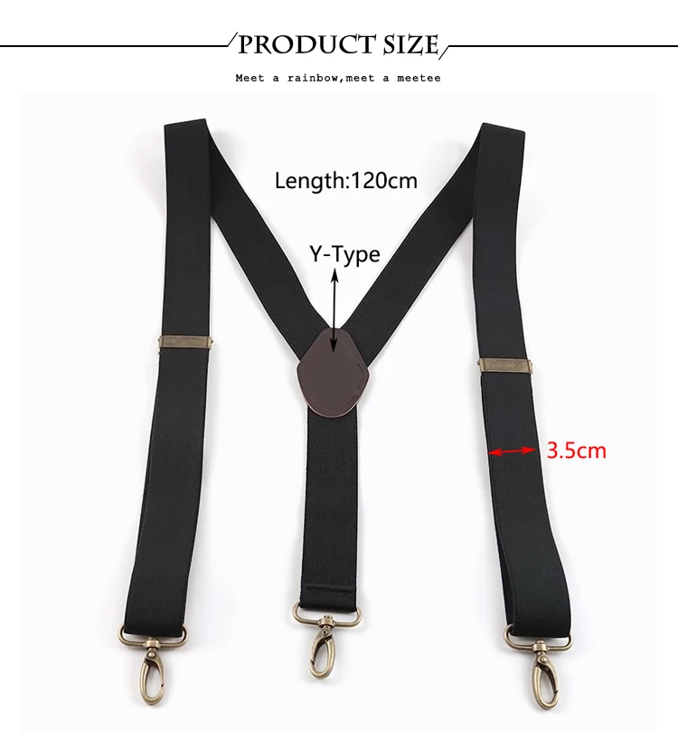 1Pc 3.5*120cm Adults Men's Suspenders 3 Clips Hook Buckle Man Harness Braces Elastic Strap Jockstrap Suspender Pants Accessories