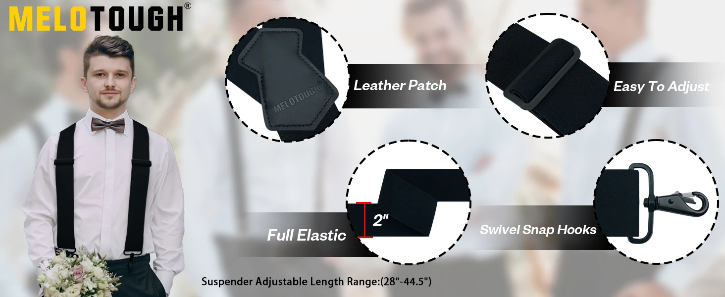 MELOTOUGH Suspenders for Men 2 Inch Wide Y Back Adjustable Elastic Big and Tall Suspenders with Swivel Hooks for Jeans