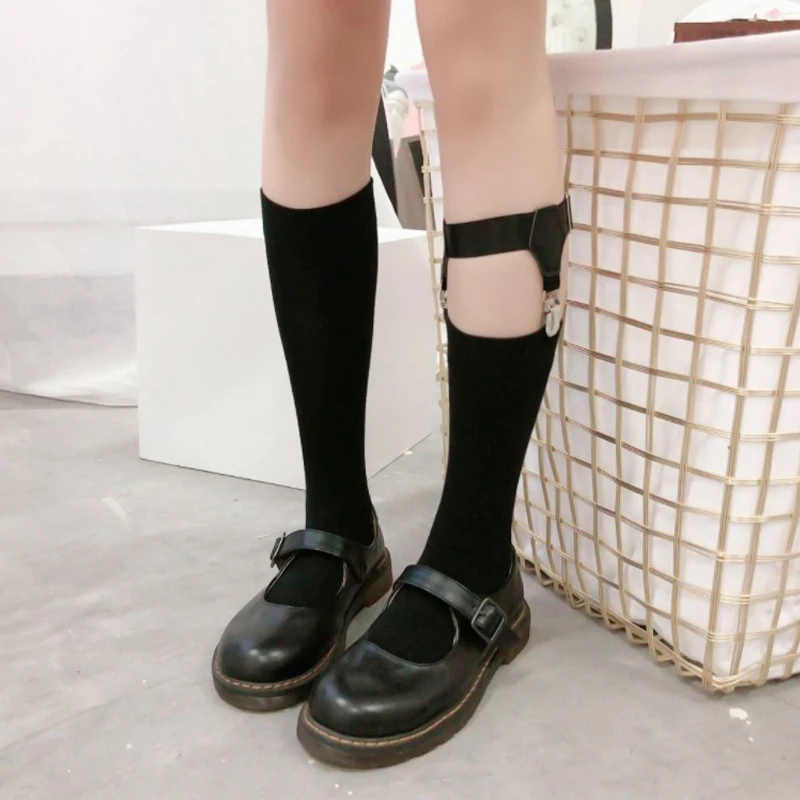 1PC Black Sock Garters For Women Girl JK Japanese Style Adjustable Elastic Non-Slip Sock Garter Holder Belt Leg Suspenders