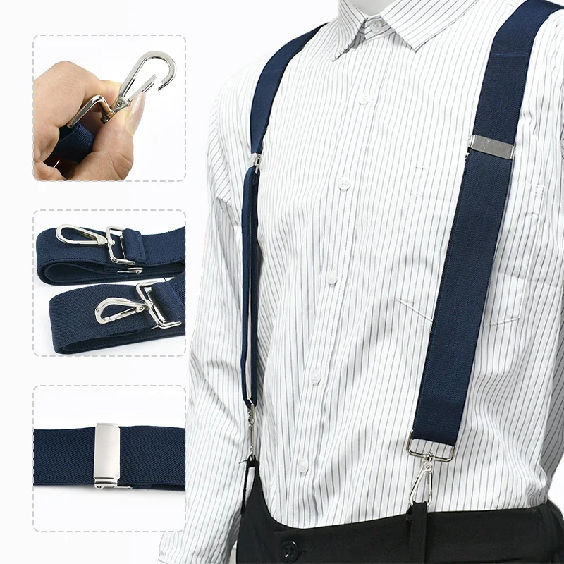 1Pc 3.5x120cm Men's Suspenders Adjustable Elastic Braces with Metal 4 Clips Snap Hooks for Pants Trouser Outfit Accessories