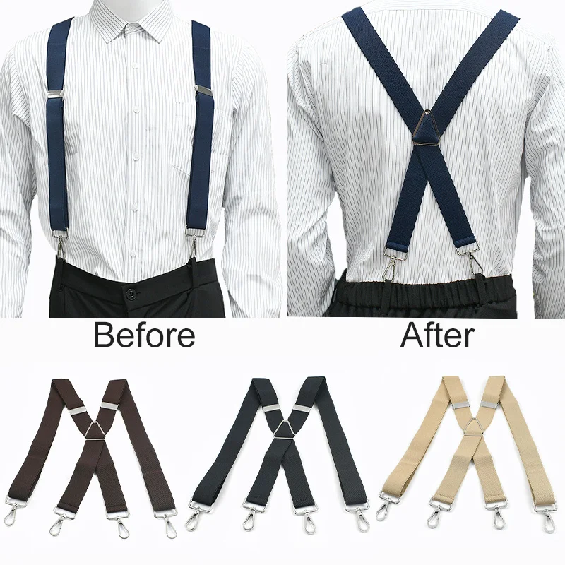 1Pc 3.5x120cm Men's Suspenders Adjustable Elastic Braces with Metal 4 Clips Snap Hooks for Pants Trouser Outfit Accessories
