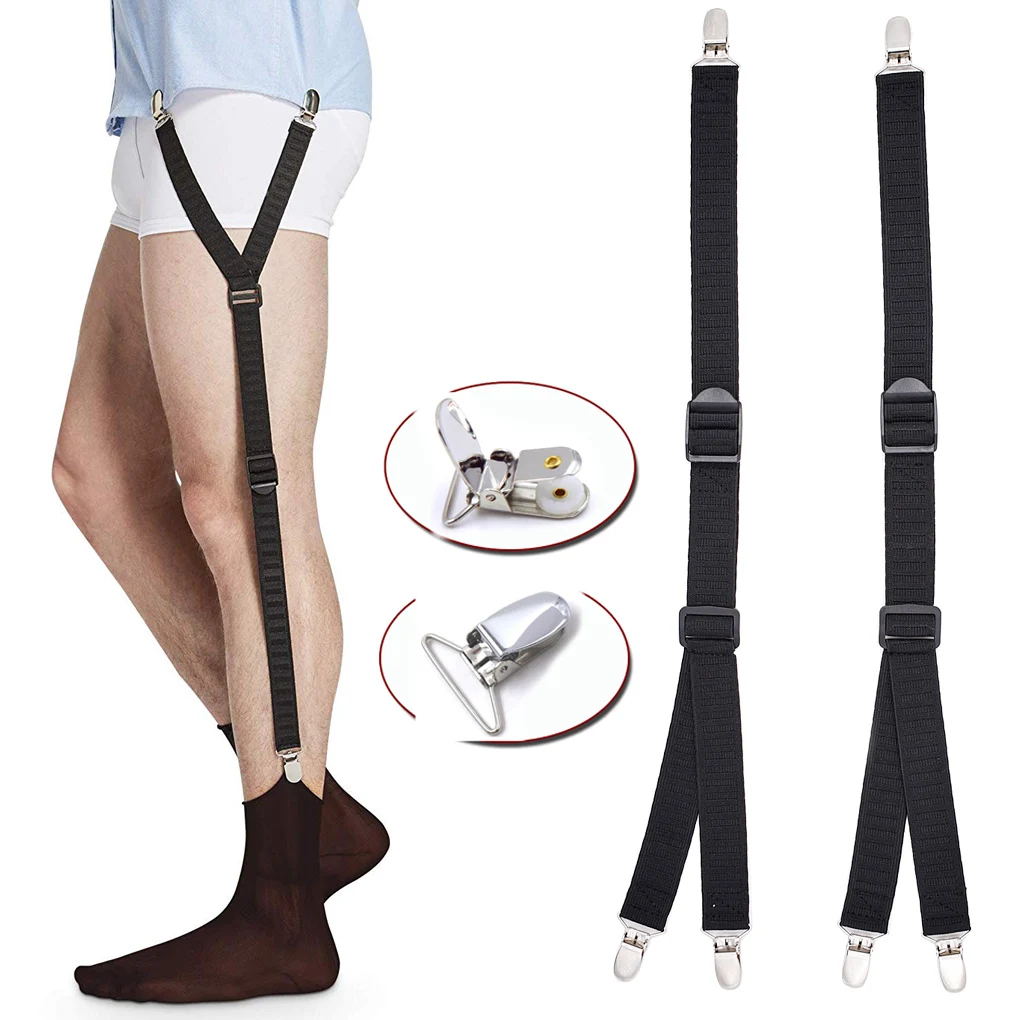 1Pair Men's Shirt Stays Leg Suspenders Strap Belt Adjustable Elastic Military Shirt Holders Tuckers Non Slip Clips Sock Garters