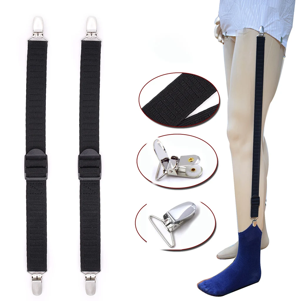 1Pair Men's Shirt Stays Leg Suspenders Strap Belt Adjustable Elastic Military Shirt Holders Tuckers Non Slip Clips Sock Garters