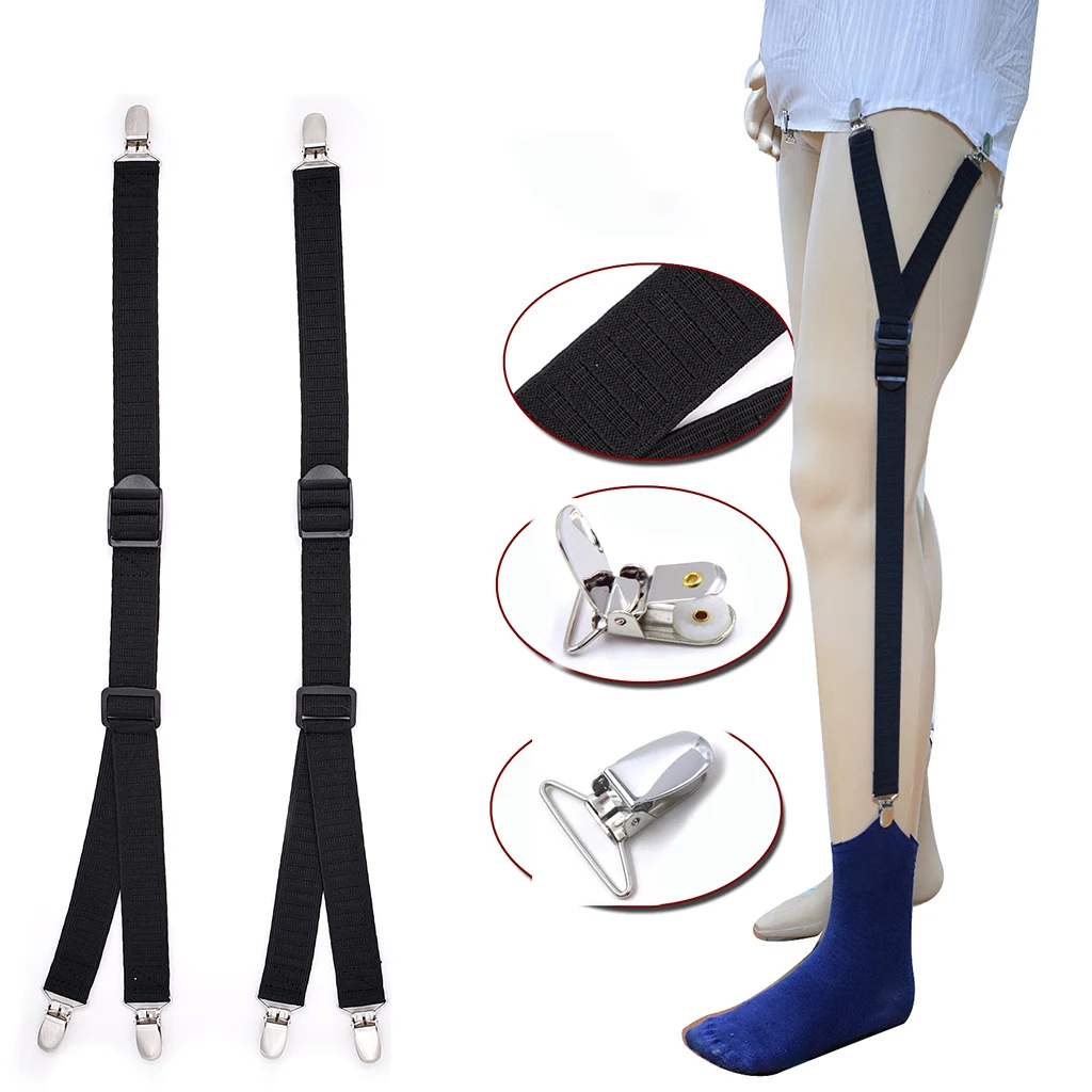 1Pair Men's Shirt Stays Leg Suspenders Strap Belt Adjustable Elastic Military Shirt Holders Tuckers Non Slip Clips Sock Garters