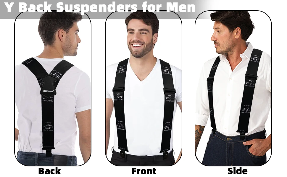 MELOTOUGH Men's Suspenders 2 Inch Wide Elastic Y Back Suspenders for Men Heavy Duty Suspender with Strong Clip for Pants