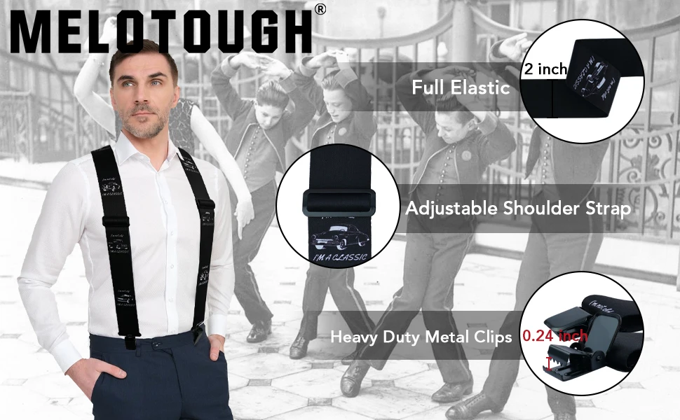 MELOTOUGH Men's Suspenders 2 Inch Wide Elastic Y Back Suspenders for Men Heavy Duty Suspender with Strong Clip for Pants