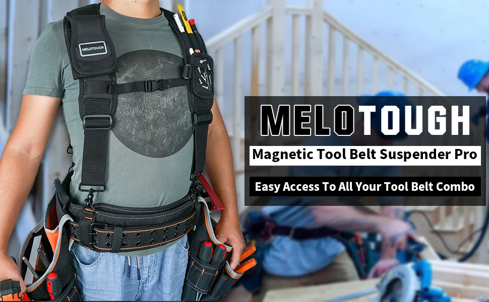 Magnetic Suspenders Tool Belt Suspenders with Large Moveable Phone Holder Pencil Holder, Adjustable Size Padded Suspends