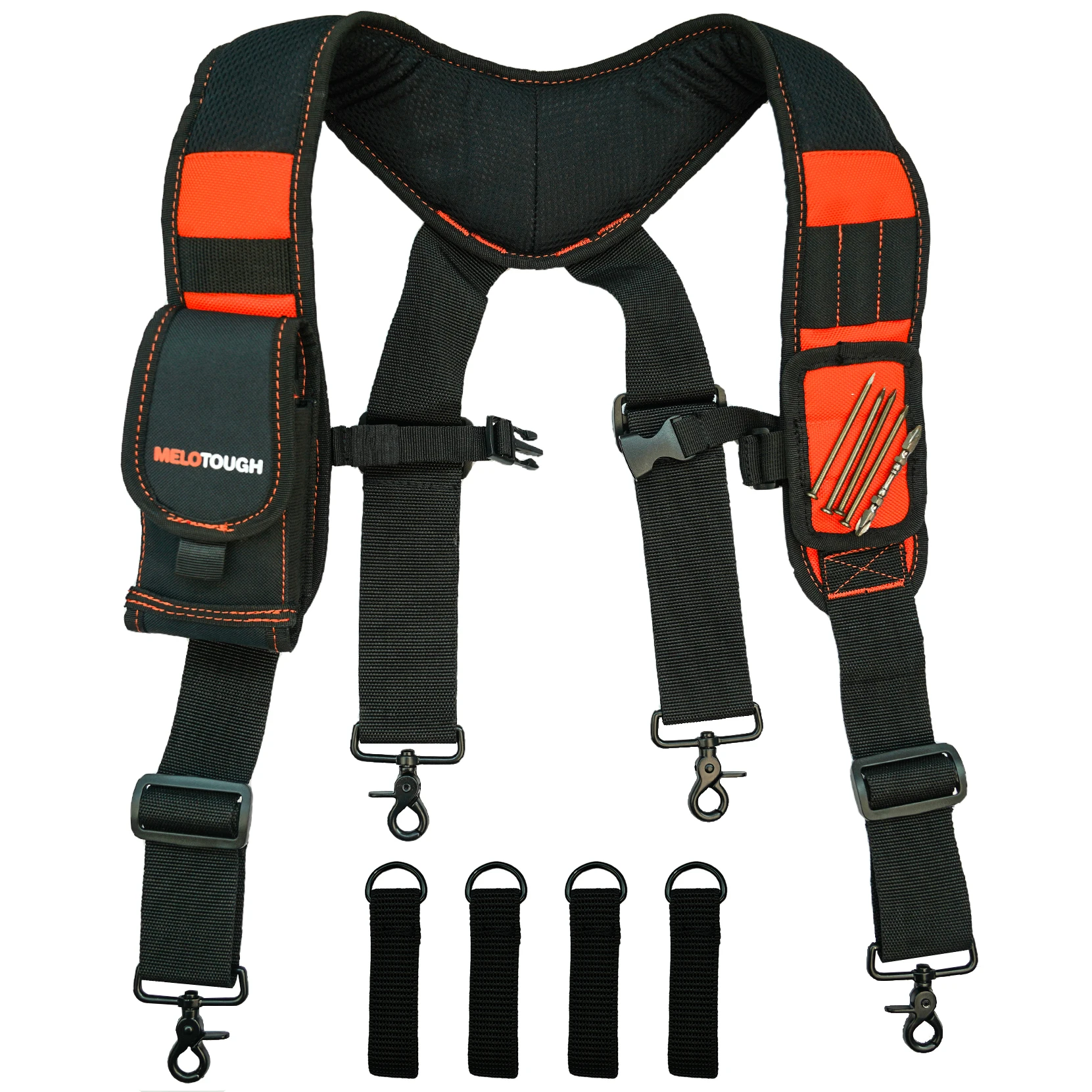 Magnetic Suspenders Tool Belt Suspenders with Large Moveable Phone Holder Pencil Holder, Adjustable Size Padded Suspends