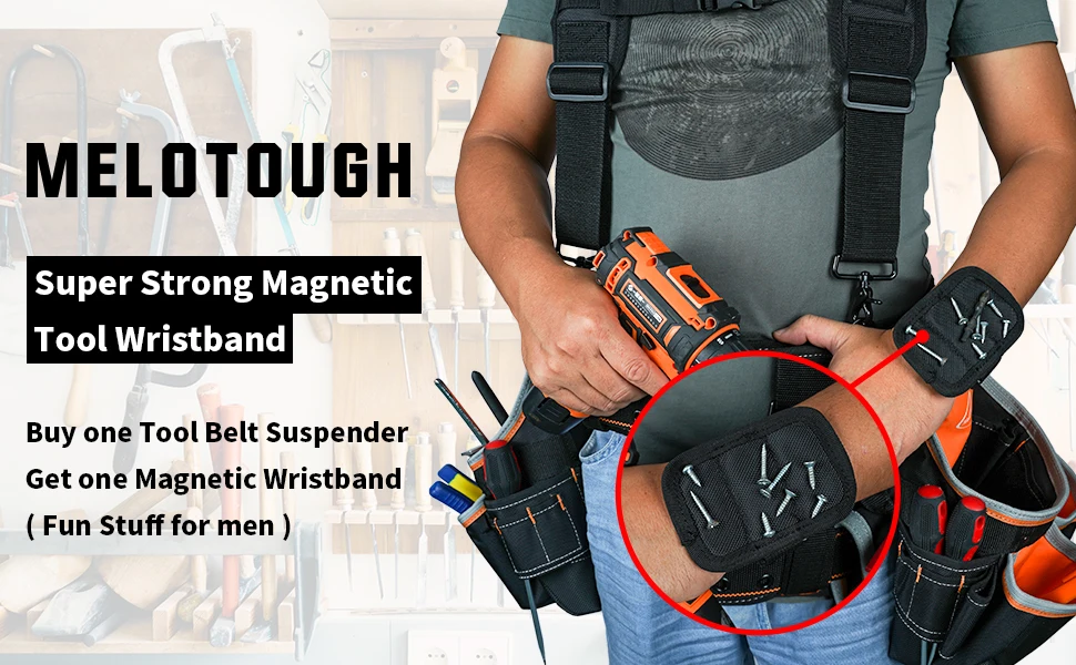 Magnetic Suspenders Tool Belt Suspenders with Large Moveable Phone Holder Pencil Holder, Adjustable Size Padded Suspends