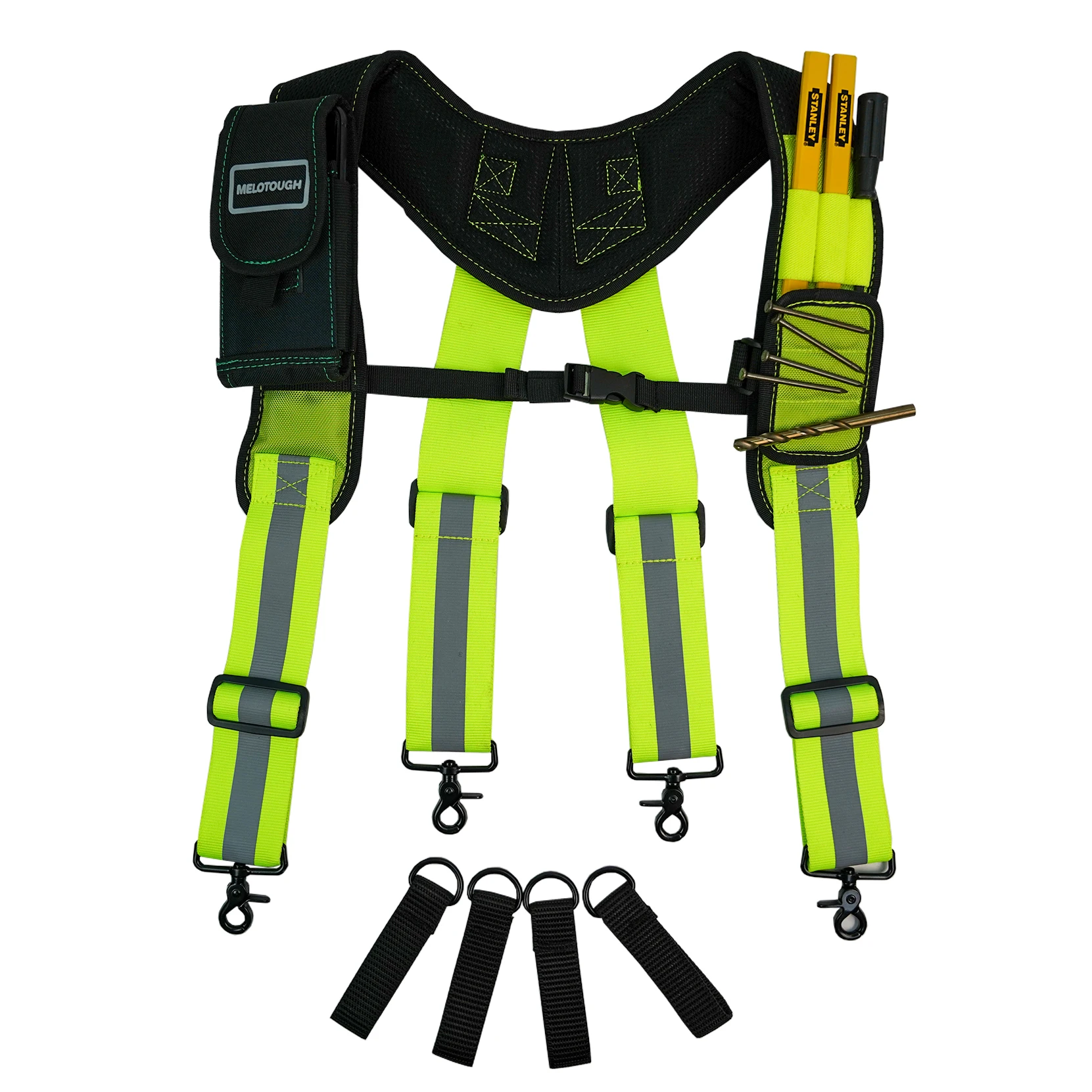 Magnetic Suspenders Tool Belt Suspenders with Large Moveable Phone Holder Pencil Holder, Adjustable Size Padded Suspends