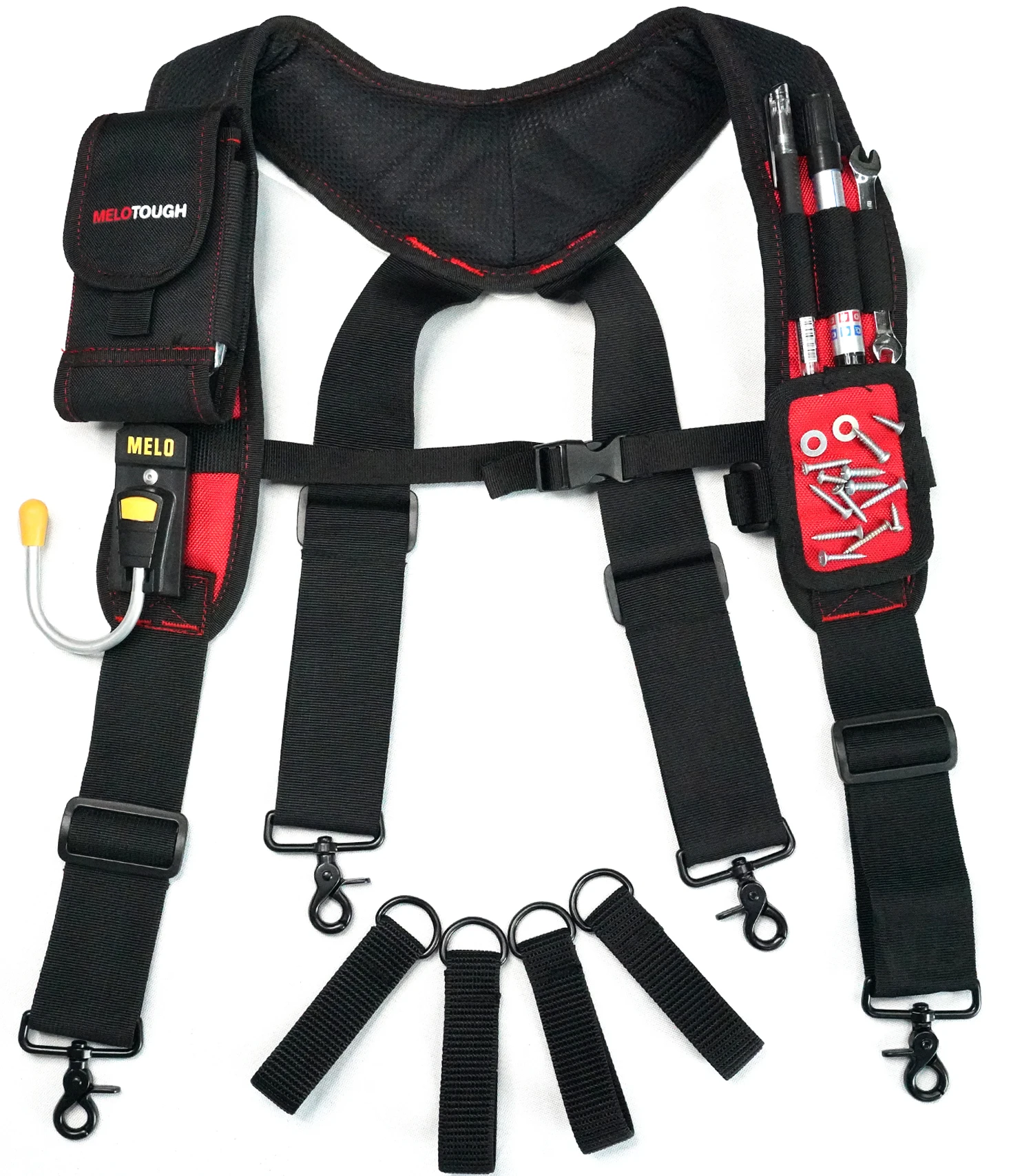 Magnetic Suspenders Tool Belt Suspenders with Large Moveable Phone Holder Pencil Holder, Adjustable Size Padded Suspends