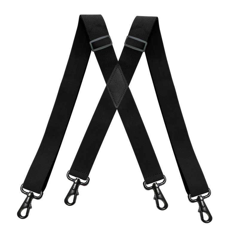 Heavy Duty Big Tall Suspenders with 4 Snap Hooks 3.5*120cm for Men Work Adjustable Elastic Trouser Brace Strap Belt Solid Black