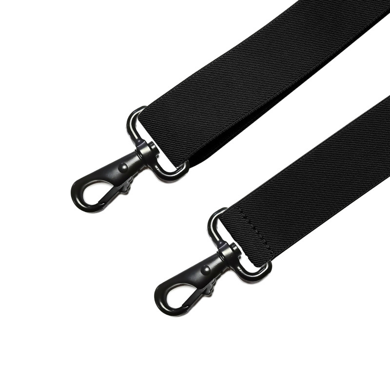 Heavy Duty Big Tall Suspenders with 4 Snap Hooks 3.5*120cm for Men Work Adjustable Elastic Trouser Brace Strap Belt Solid Black