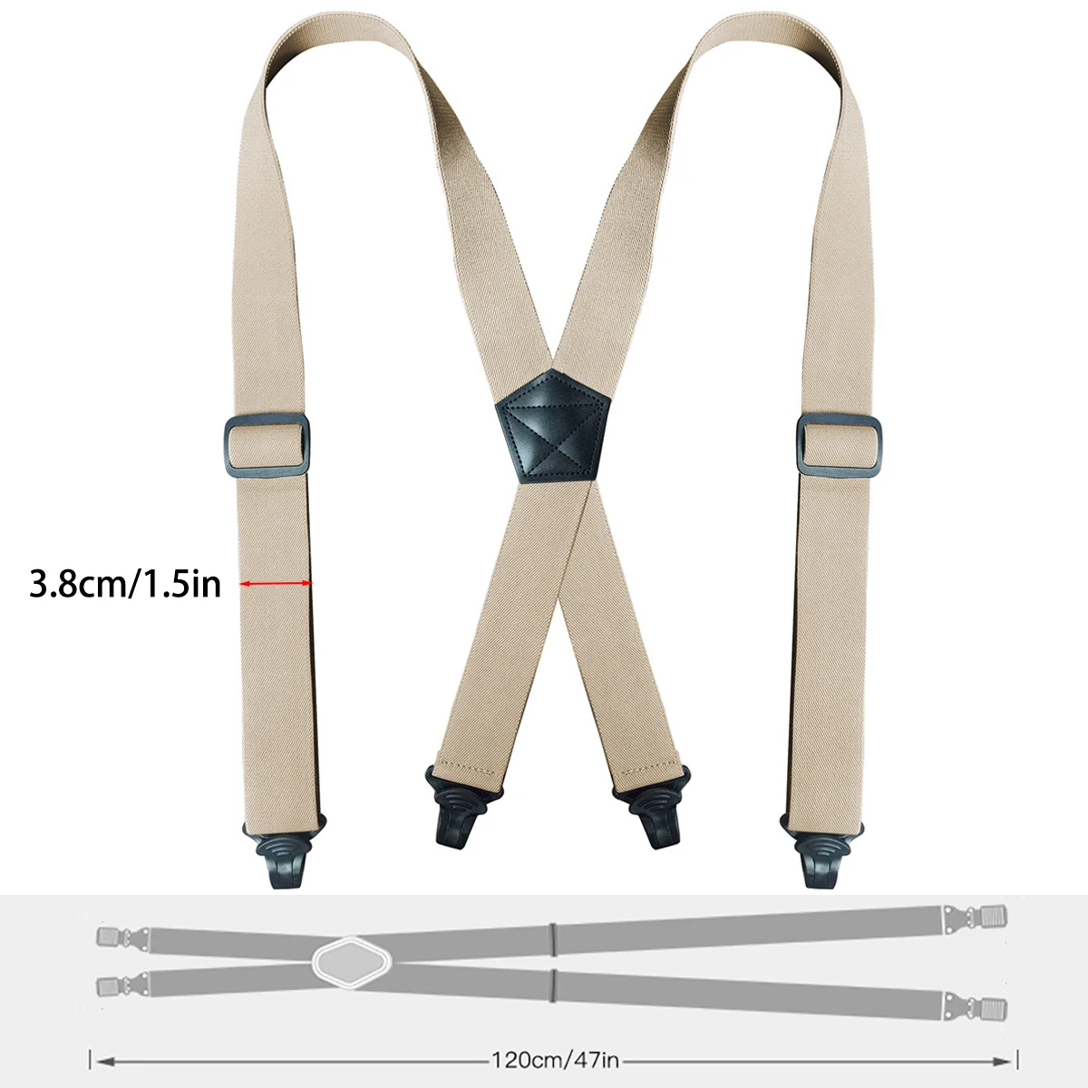 Men's Heavy Duty Big Tall Suspenders for Work, 3.8cm/1.5inch X-back 4 Strong Plastic Clips Adjustable Elastic Trouser Braces
