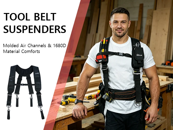 MELOTOUGH Work Suspenders Tool Belt Suspenders with Large Moveable Phone Holder