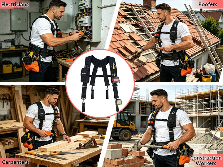 MELOTOUGH Work Suspenders Tool Belt Suspenders with Large Moveable Phone Holder