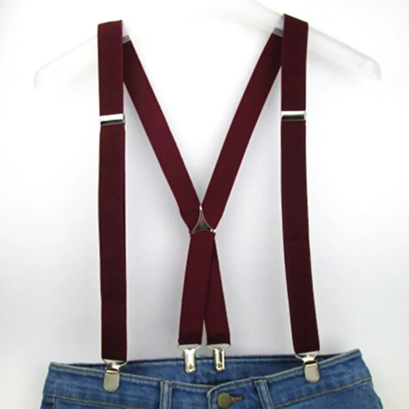 Adult Size Solid Color Men Suspenders 2.5CM Wide Elastic Strap X- Back Adjustable Braces for Women Pants Stays