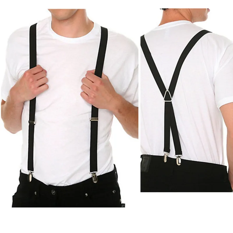 Adult Size Solid Color Men Suspenders 2.5CM Wide Elastic Strap X- Back Adjustable Braces for Women Pants Stays