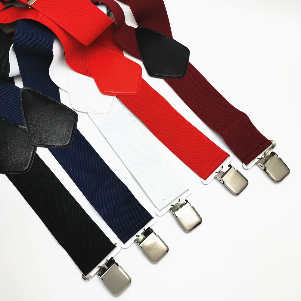 Large Strong Clips on Men Suspenders Unisex Braces 50mm Wide 5 Solid Color High Elastic Adjustable Suspender Belt for Heavy Work