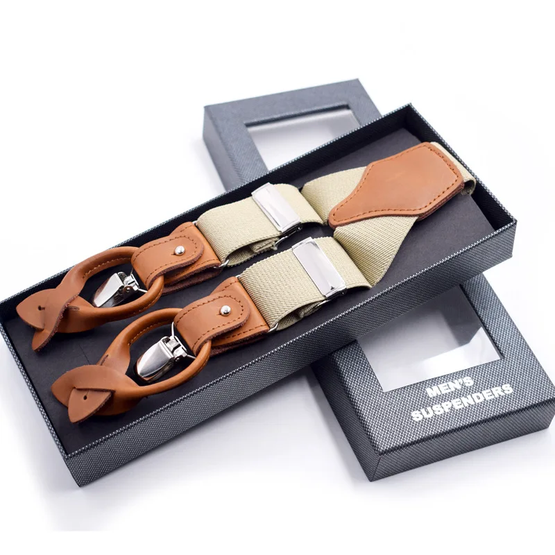 Leather Suspender Men Suspenders giarrettiere Male Casual suspensorio button-end Trousers Strap Father/Husband's Gifts NBD9123