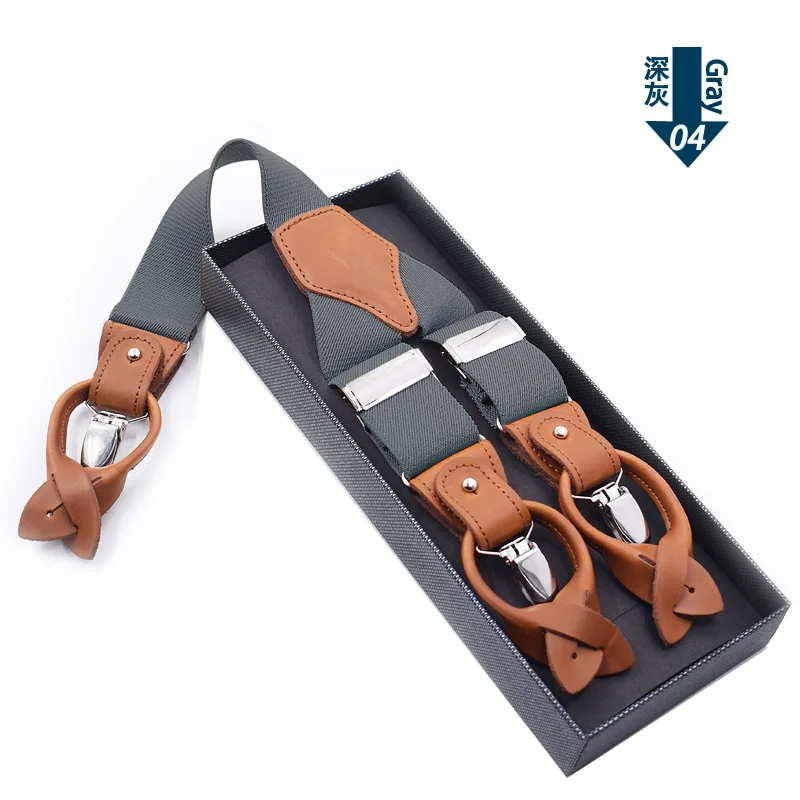 Leather Suspender Men Suspenders giarrettiere Male Casual suspensorio button-end Trousers Strap Father/Husband's Gifts NBD9123