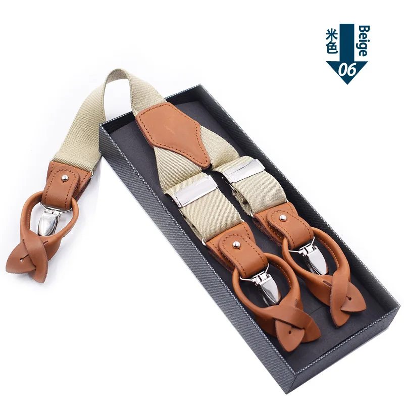Leather Suspender Men Suspenders giarrettiere Male Casual suspensorio button-end Trousers Strap Father/Husband's Gifts NBD9123