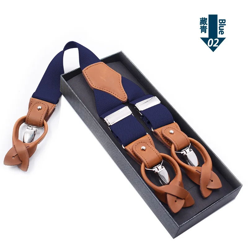 Leather Suspender Men Suspenders giarrettiere Male Casual suspensorio button-end Trousers Strap Father/Husband's Gifts NBD9123
