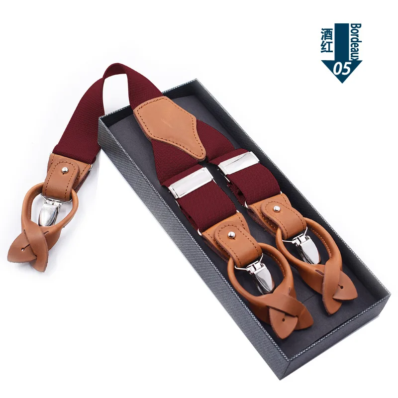 Leather Suspender Men Suspenders giarrettiere Male Casual suspensorio button-end Trousers Strap Father/Husband's Gifts NBD9123