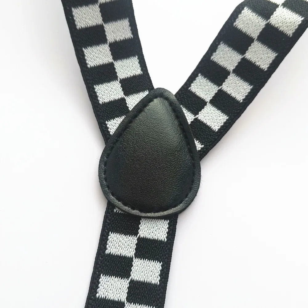 Black White Plaid Kids Adult Adjustable Suspenders 2.5cm Wide Elastic Strap Y-Back Braces 5 Sizes for Whole Family Party Wedding