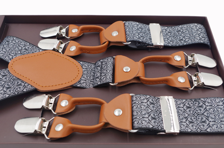 New Men's Braces Fashion Leather Suspenders 6 Cclips Suspensorios Adjustable Belt Strap High Quality Tirantes 3.5*120cm