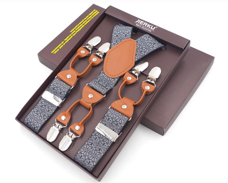 New Men's Braces Fashion Leather Suspenders 6 Cclips Suspensorios Adjustable Belt Strap High Quality Tirantes 3.5*120cm