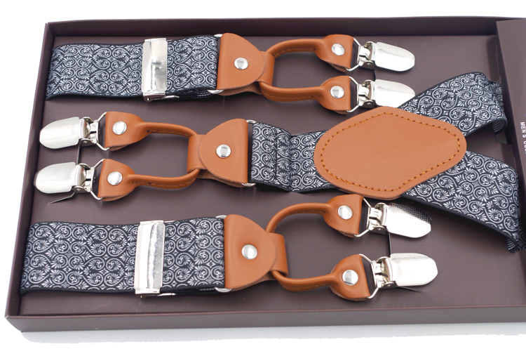 New Men's Braces Fashion Leather Suspenders 6 Cclips Suspensorios Adjustable Belt Strap High Quality Tirantes 3.5*120cm