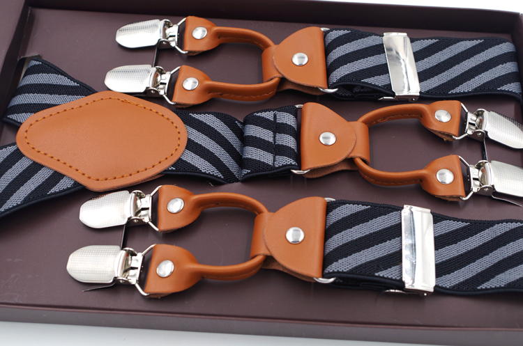 New Men's Braces Fashion Leather Suspenders 6 Cclips Suspensorios Adjustable Belt Strap High Quality Tirantes 3.5*120cm