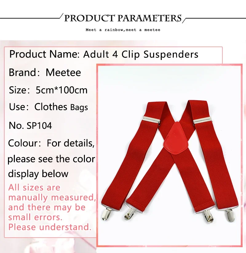 1Pc Deepeel Men's X-shaped Suspenders 5cm Wide Adult Elastic Braces 4 Clips Adjust Strap Suit Trousers Suspender Accessories