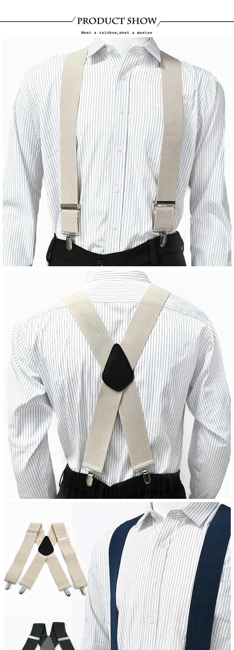 1Pc Deepeel Men's X-shaped Suspenders 5cm Wide Adult Elastic Braces 4 Clips Adjust Strap Suit Trousers Suspender Accessories