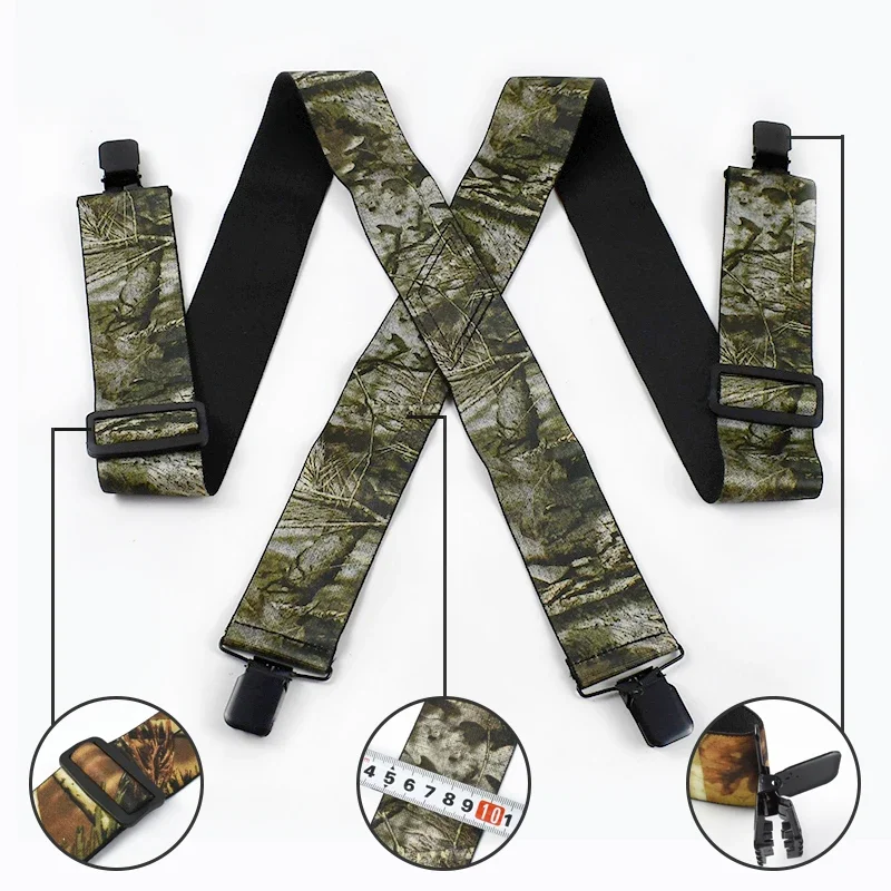 Deepeel 5*115cm Camouflage Men's Suspender 4 Clips X-Type High Elastic Adjustable Wide Suspenders Heavy Duty Trouser Pants Brace
