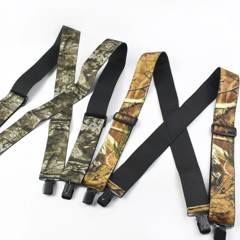 Deepeel 5*115cm Camouflage Men's Suspender 4 Clips X-Type High Elastic Adjustable Wide Suspenders Heavy Duty Trouser Pants Brace