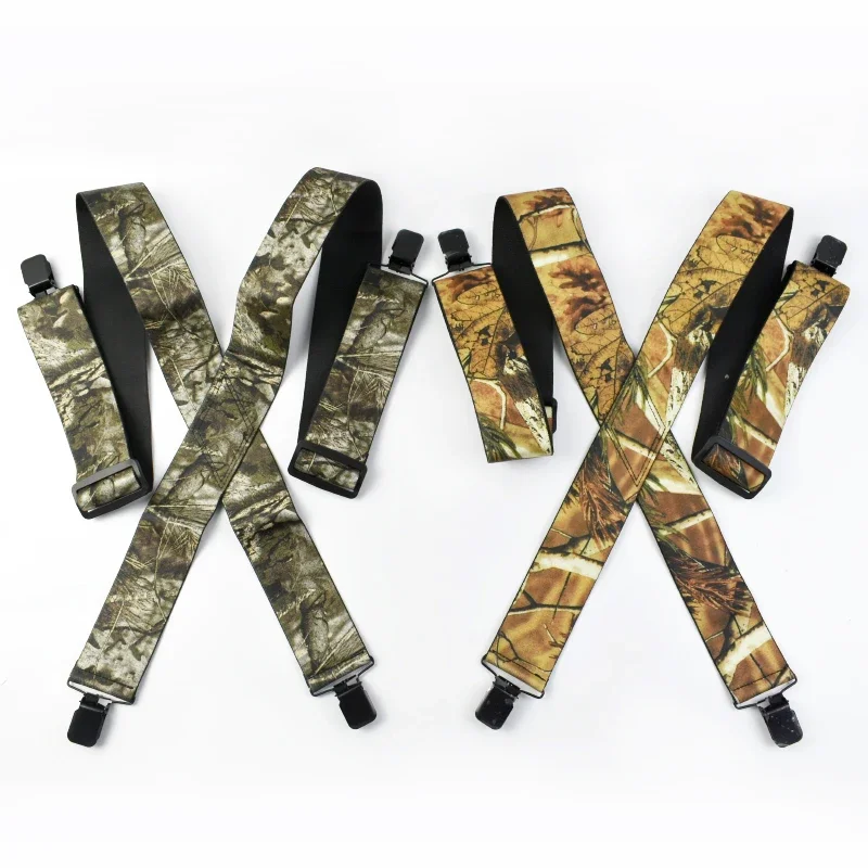 Deepeel 5*115cm Camouflage Men's Suspender 4 Clips X-Type High Elastic Adjustable Wide Suspenders Heavy Duty Trouser Pants Brace